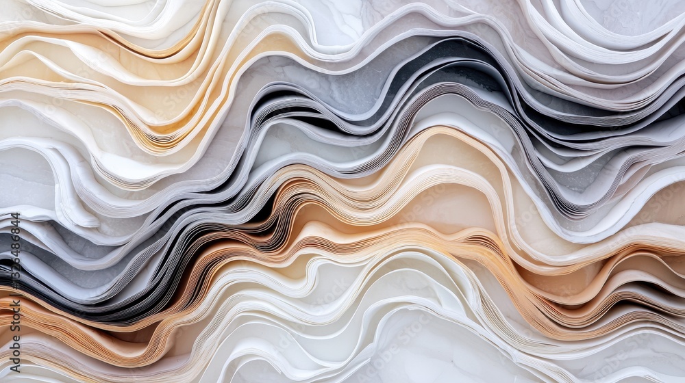Poster abstract waves of soft textures and colors in layered paper design