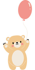 Bear birthday theme, Cute bear holding a pink balloon, cheerful and playful illustration.