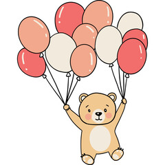 Bear birthday theme, Cute bear holding colorful balloons, perfect for children's themes.