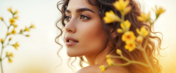 Fototapeta premium Luminous Beauty Amidst Golden Wildflowers Glowing in Ethereal Spring Garden Light