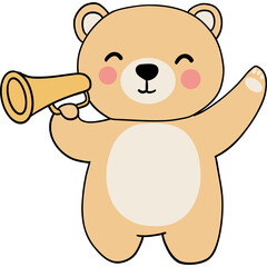 Bear birthday theme, Cute bear character with a megaphone, exuding joy and cheerfulness.