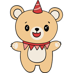 Bear birthday theme, Cheerful cartoon bear wearing a party hat, perfect for celebrations.