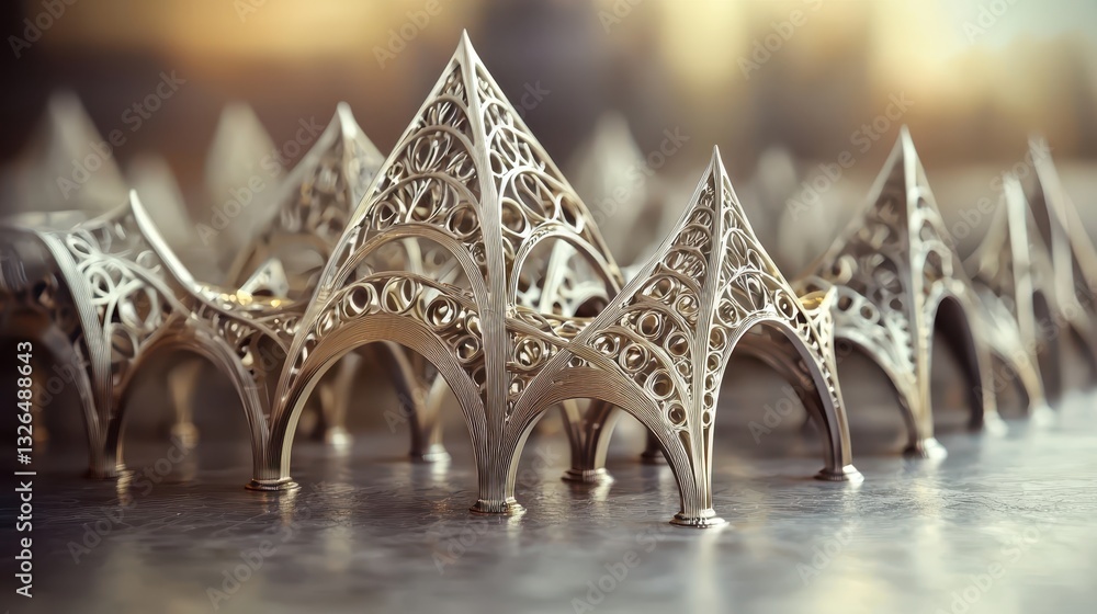 Poster intricate metal structures with unique architectural design elements