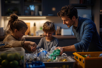 Professional Happy Family Cooking Together: Parents and Children Enjoying Meal Kit Delivery Service in Kitchen, Following Recipe on Digital Tablet - Innovative