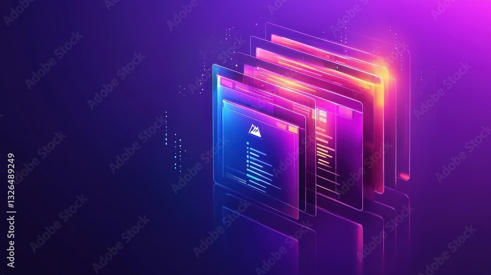 Aufkleber a vibrant digital representation of stacked, illuminated data files against a dark background, sugge