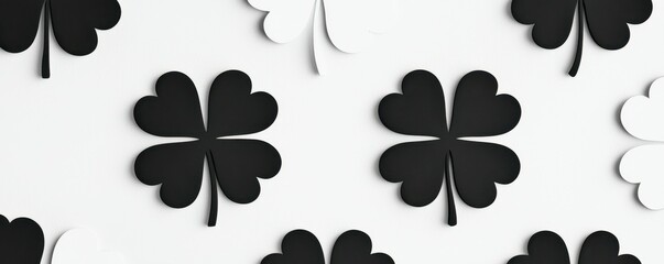 Four Leaf Clover Pattern in Black and White Monochrome Artistic Illustration for Luck and Celebration