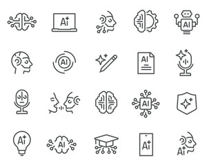 A set of editable vector icons in a linear style on the theme of artificial intelligence.