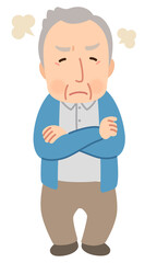 怒っているシニア男性　表情ポーズ　高齢者　後期高齢者