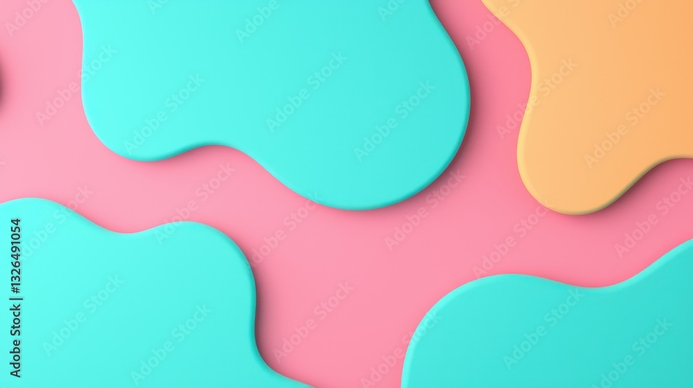Poster colorful abstract shapes on a soft pink background for design use