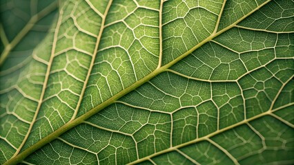 Obraz premium Leaf Vein: A close-up, macro perspective of a vibrant green leaf showcases intricate patterns of veins, highlighting the beauty and complexity of nature's design.
