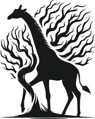 giraffe with tree branches vector silhouette