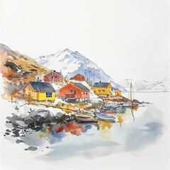 Greenland Graffiti Watercolor Painting on White Paper, Abstract Art
