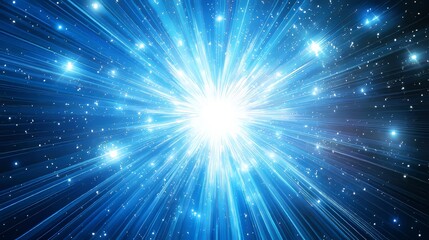 Fototapeta premium Abstract blue space scene with a burst of glowing energy, a starry sky, beams of light, and a magical, explosive flare creating a cosmic portal
