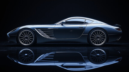 Naklejka premium Sleek Gray Modern Automobile Featuring Clean Lines and Subtle Reflections, Illustrating Minimalist Chic and Elegant Simplicity