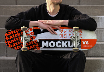Mockup of a Skater with a Skateboard Deck
