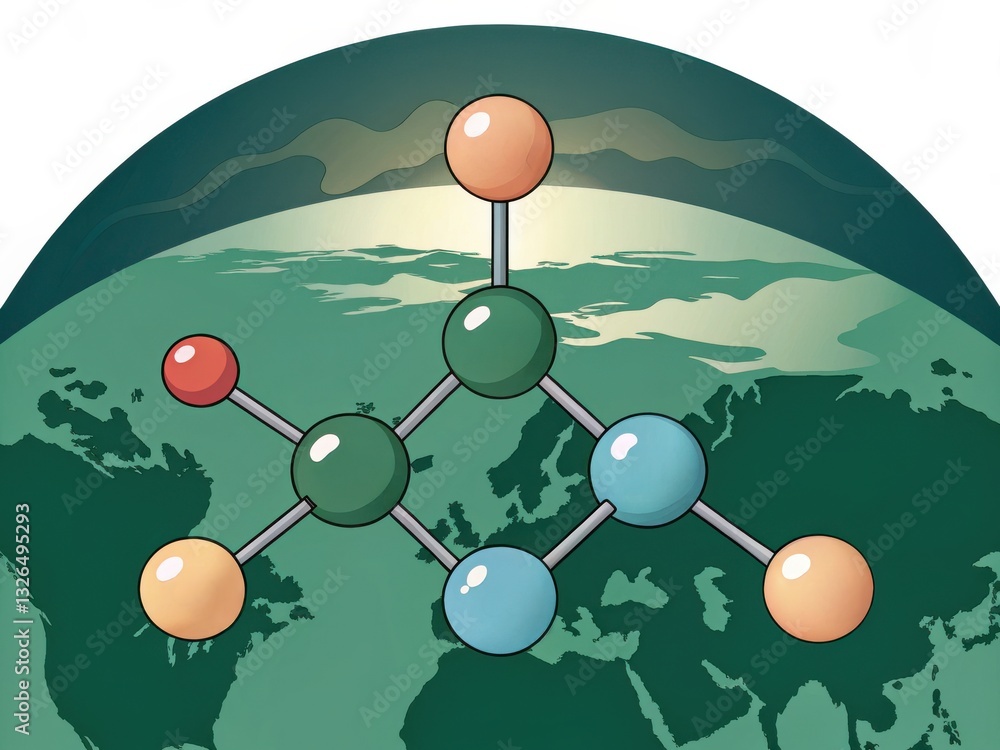 Poster a colorful molecular structure is depicted over a stylized earth, symbolizing the connection between