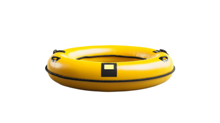 A bright yellow rescue buoy with a built-in waterproof LED light for nighttime water rescues, ensuring visibility and safety in emergency situations.