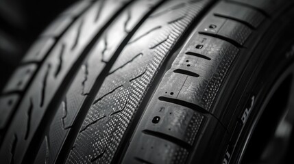 Closeup Detailed View of a Worn Car Tire Tread Pattern Texture