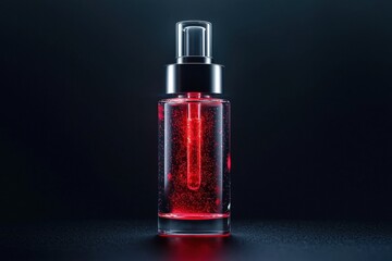 Naklejka premium A bottle of perfume is lit up with red light
