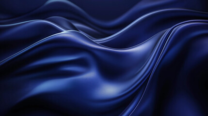 Fototapeta premium A hyper-realistic 3D background with soft, flowing silk-like waves in a deep monochromatic blue and purple gradient. The lighting creates a sense of depth and dimension, making the waves appear smooth