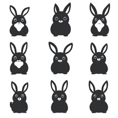 Simple and cute black and white rabbit icon
