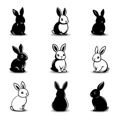 Simple and cute black and white rabbit icon