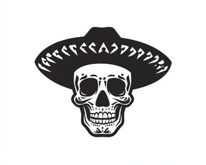 Mexican Sugar Skull with Sombrero Illustration