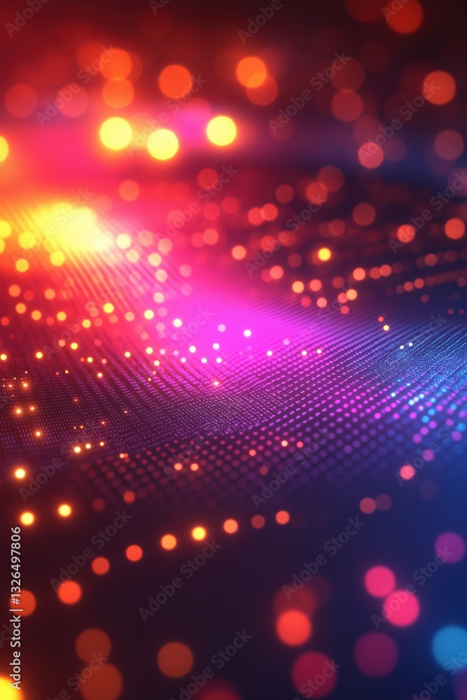 Poster abstract particles background forming wavy surface with bokeh effect