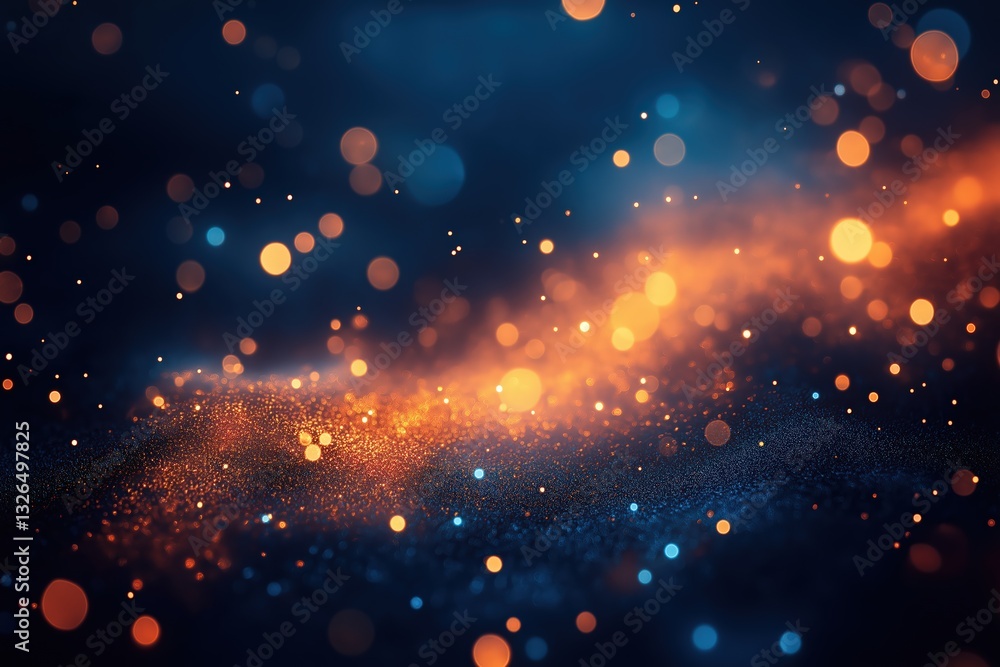 Poster abstract defocused orange and blue particles creating a sparkling festive background
