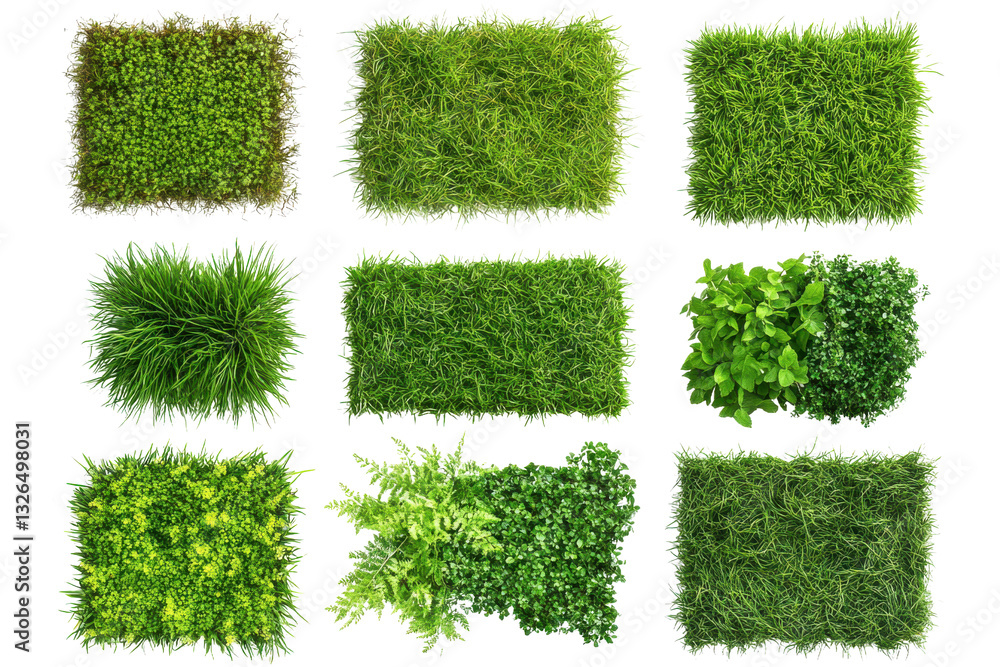 Aufkleber nine squares of various types of green grass arranged on a white background in a grid pattern view f