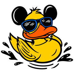 Cool yellow duck with ears. Fun cartoon illustration, perfect for stickers, clipart, logos, and prints.