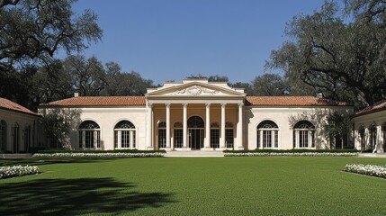 Elegant Middle-Class Home in Texas with Manicured Lawn and Traditional Architecture, Showcasing Luxury Living and Professional Landscaping Services.