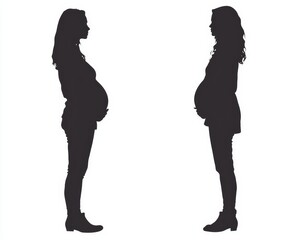 Pregnant Women Silhouettes in Profile View