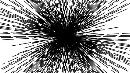 Fototapeta premium Abstract black and white explosion effect with radiating lines converging toward a central dark area, creating a dynamic visual impact.