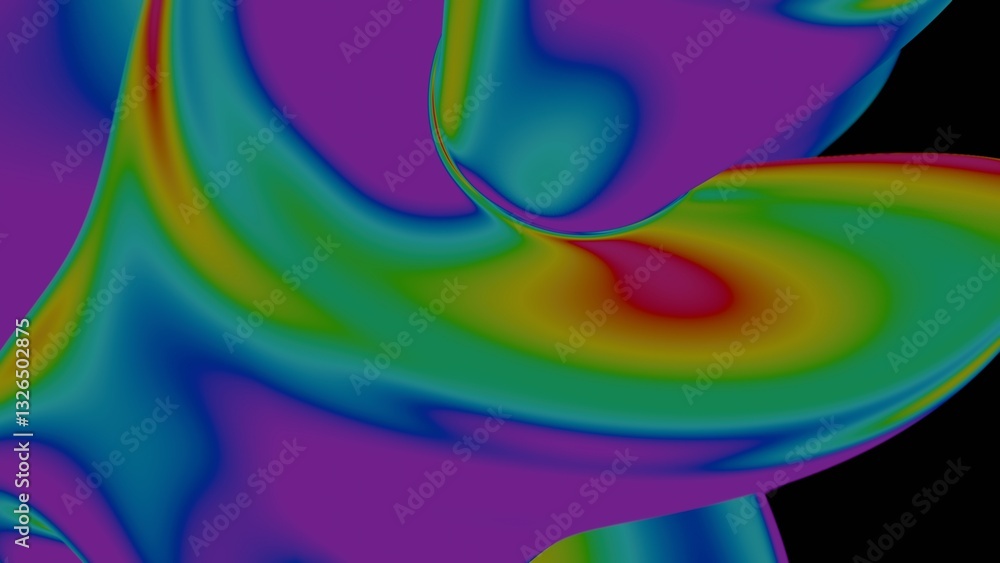 Poster vibrant rainbow fluid forms swirl in a psychedelic gradient, creating a dynamic abstract design with