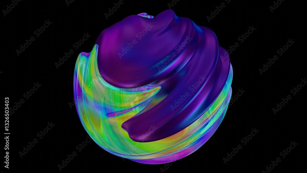 Aufkleber swirling orb in vibrant purple, rainbow, and blue hues with a fluid gradient and luminous glow on a 