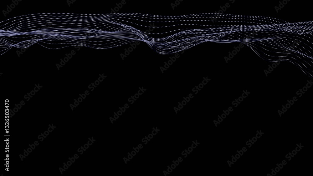 Poster glowing dotted lines form a smooth, flowing wave on a black background, creating a modern, minimalis