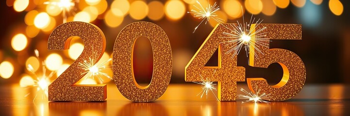 Silvester Sylvester 2045 New year New Year's Eve Party background banner panorama illustration - Abstract gold firework fireworks on dark green texture with bokeh lights