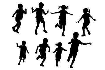 shadow shilloute People The children are playing Chase happily gesture