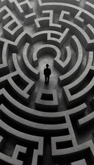 A surrealistic journey through life s challenges  a person in the center of an intricate maze