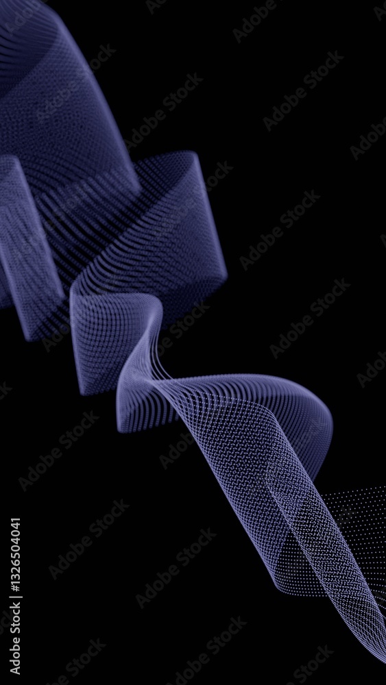 Aufkleber Flowing dotted lines forming twisting wave patterns on a black background, creating a dynamic, futuristic, and minimal abstract design........