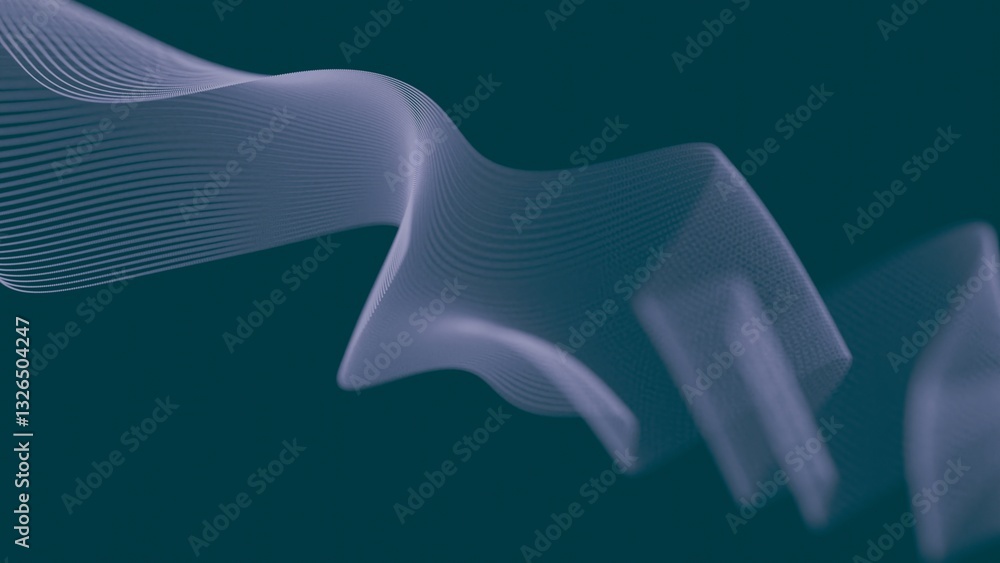 Aufkleber Smooth, flowing wave lines in a subtle teal gradient, forming an abstract and minimal design with a graceful, modern feel and airy motion........