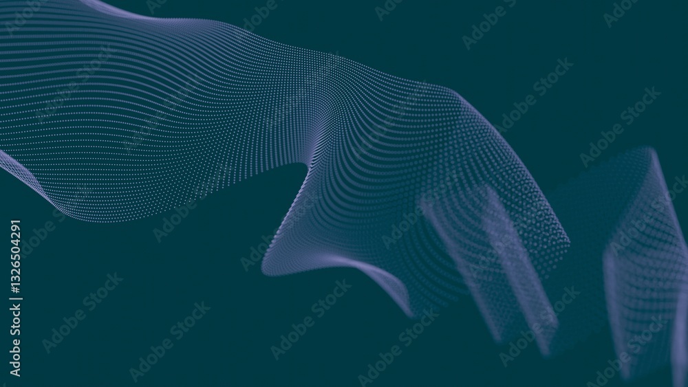 Aufkleber Smooth, flowing wave lines in a subtle teal gradient, forming an abstract and minimal design with a graceful, modern feel and airy motion........