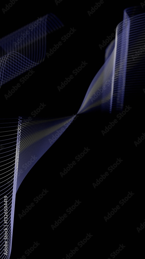 Aufkleber Glowing wave-like lines curve across a black background, forming a fluid, abstract design with a sleek, futuristic feel.......