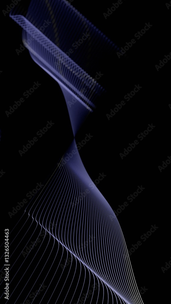 Poster Glowing wave-like lines curve across a black background, forming a fluid, abstract design with a sleek, futuristic feel.......