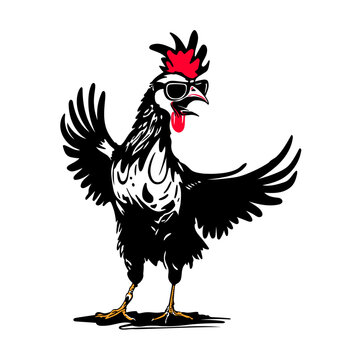 Lustiger Hahn, Gockel mit Sonnebrille f&uuml;r Ostern und die Ostertage. Vektor Tier Design im Fr&uuml;hling.