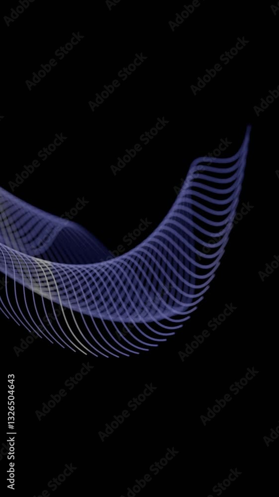 Fototapete Curved glowing lines forming a fluid wave pattern on a black background, creating a minimal and futuristic abstract design.