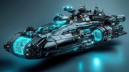 Futuristic Sci-Fi Spaceship with Glowing Blue Elements and Details