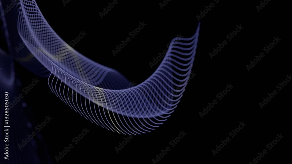 Aufkleber Curved glowing lines forming a fluid wave pattern on a black background, creating a minimal and futuristic abstract design.