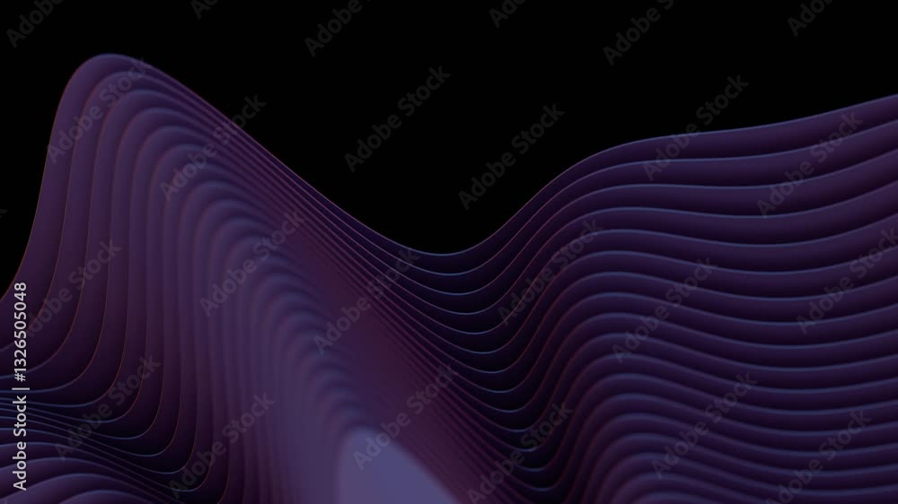Fototapete Flowing purple wave lines forming layered curves against a black background, creating a modern and minimal abstract design with fluid motion.